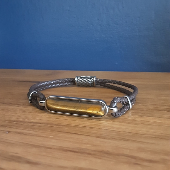 Other - 💙HOST PICK 2X🩵 NWT MENS AUTHENTIC TIGERS EYE LEATHER BRACELET